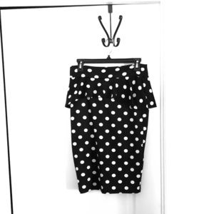 Arden B Black & White Polka Dot Peplum Skirt Sz:Sm